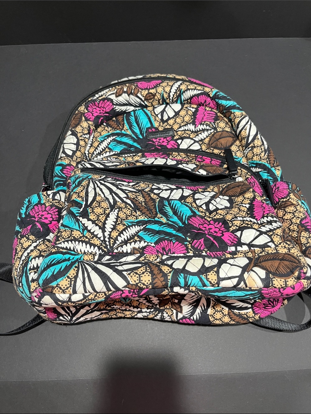 Vera Bradley Floral Quilted Backpack in Teal & Pink